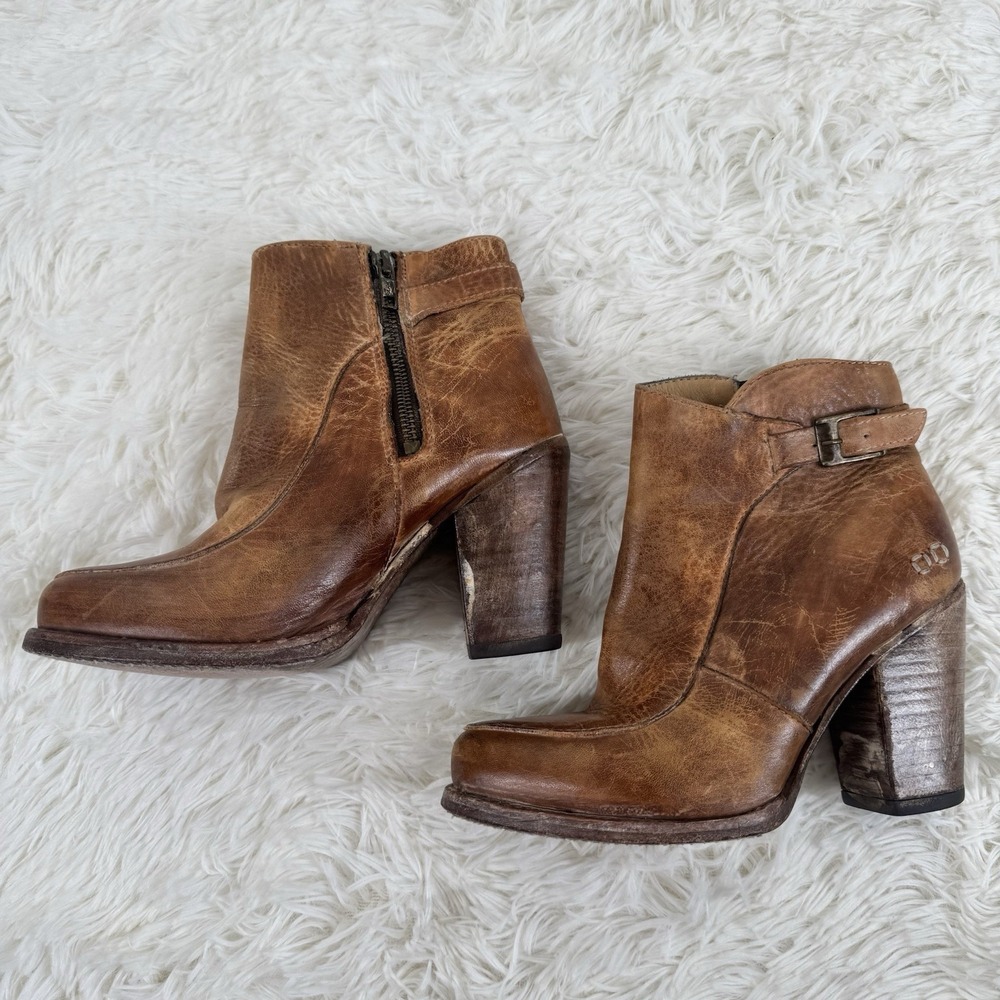 Bed Stu Isla Tan Leather Rustic Ankle Boots 6.5 Boho Coastal Cowgirl Distressed
